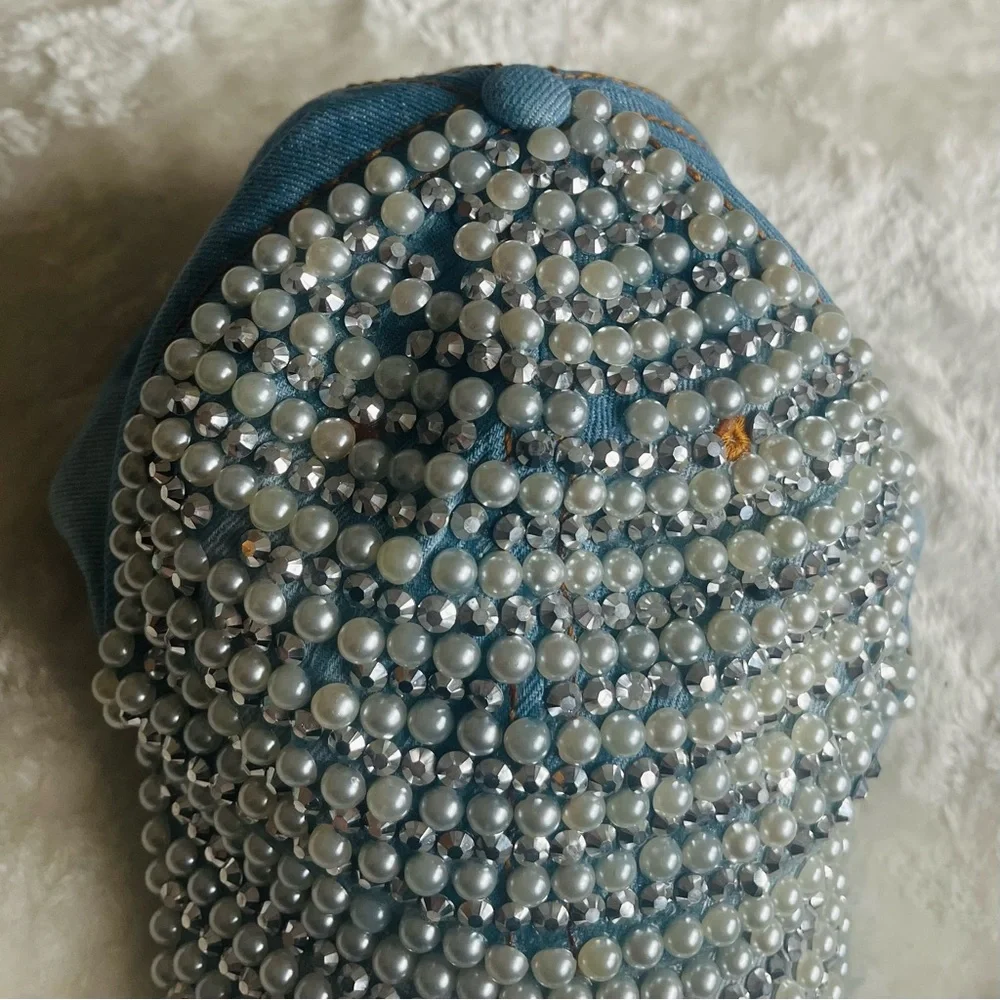Y2K Blue Rhinestone Baseball Hat - Picture 5 of 10